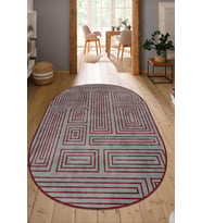 Dijital Baskılı Kaymaz Taban Yıkanabilir Oval Salon Halısı Mutfak Halısı Yolluk NDO-SD-1039 (Bordo)