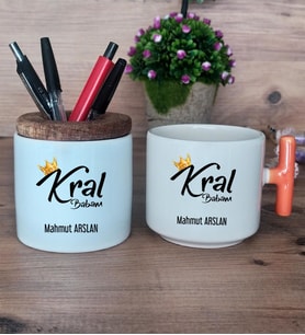 Kral Babam Hediye Sepeti Kupa Bardak T Kulplu, Kalemlik Hediyeleri Babaya Hediye Babalar Günü Hediyesi (Model 7)