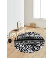 Dijital Baskılı Kaymaz Taban Yıkanabilir Yuvarlak Salon Halısı Koridor Halısı Paspas NDY-HT-200 (Siyah)