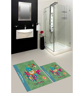 EVDEYA Baskılı Yıkanabilir Renkli Fil Desenli İkili Banyo Halısı Paspas Klozet Takımı, KLOZET-31-GRİ, (Yeşil)