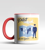 Kişiye Özel Pilot Tasarımlı Siyah Kupa (Kırmızı-Beyaz)