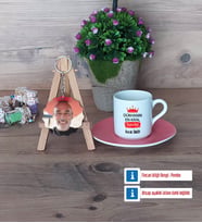 Dayıya Hediye Türk Kahvesi Fincanı Ahşap Altlıklı ve Fotoğraflı Ahşap Anahtarlık HediyeDayıya Doğum Günü Hediyesi (Model 6)