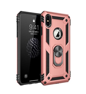 Apple iPhone XS Max 6.5 Uyumlu Kılıf Standlı Manyetik Yüzüklü Military Magnetic Ring Polycarbonate and TPU Case (Pudra)