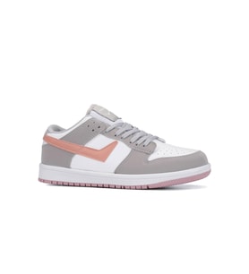 Günlük Kadın Rahat Esnek Hafif Sneaker Kaymaz Taban Bağcıklı Spor Ayakkabı 8075 (Gri-Pudra)