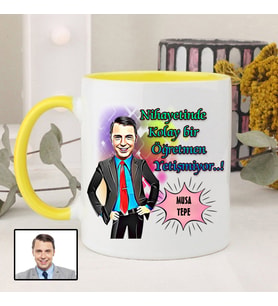 Karikatürlü Erkek Öğretmen Kupa Bardağı (Sarı)