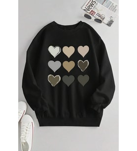 Unisex Kafadar Ayılar Baskılı Bisiklet Yaka Sweatshirt (A.Siyah)
