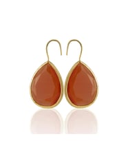 Kadir Jewellery 22 Ayar Altın Kaplama Damla Taşlı Küpe -El İşçiliği Ve Hipoalerjenik Küpe (Kırmızı)