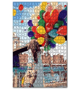 Cakapuzzle Retro Balon ve Sevgili Şekilli Görsel Puzzle Yapboz MDF (Ahşap) (500 Parça)