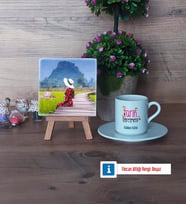 Tarih Öğretmeni Fotoğraflı Dekoratif Taş, Ahşap Altlıklı Türk Kahvesi Fincanı Hediye (Model 2)