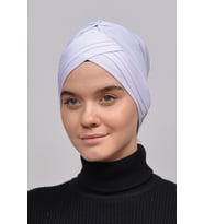 Üç Bantlı Çapraz Dış Tesettür Bonesi Hazır Türban (Beyaz)