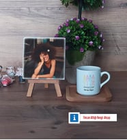 Modelist Fotoğraflı Dekoratif Taş, Ahşap Altlıklı Türk Kahvesi Fincanı Hediye (Model 1)