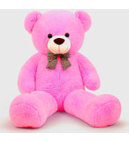 90 cm Rengarenk Papyonlu Peluş Ayıcık - % 100 YERLİ (Fuşya)