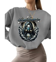 Sweatshirt unisex Bej Kaliforniya Baskılı Sweatshirt erkek 3 iplik şardonlu kalın bisiklet yaka (Gri)