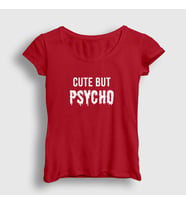 Presmono Kadın Sarı Cute But Psycho T-Shirt 397563tt (Kırmızı)