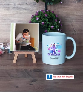 Developer Fotoğraflı Dekoratif Taş, Kupa Bardak Beyaz Hediye (Model 1)