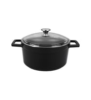 Lava Döküm Yuvarlak Tencere Cam kapaklı. Glaze Çap(Ø)24cm. (Siyah)