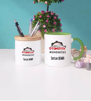 Otomotiv Mühendisi Kupa Bardak Lacivert ve Kalemlik (Model 7)