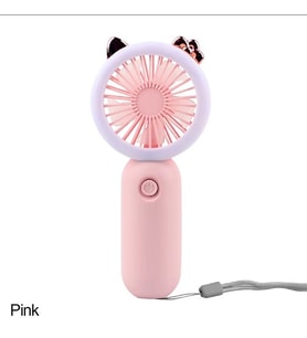 El Mini Fan USB Şarj Edilebilir Soğutma Fanları Sevimli Taşınabilir Gece Lambası (Pembe)