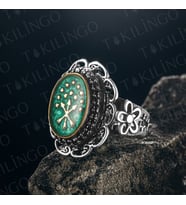 925 Ayar Gümüş Adige Çerkez Bayrağı Motifli Kadın Yüzük (Gümüş)