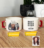 Kişiye Özel Karikatürlü Patron Hediye Lüks Fincan Big Boss Kadın Patrona Doğum Günü Hediyesi (Kırmızı)