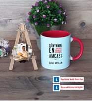 Amcaya Hediye Kupa Bardak Beyaz ve Fotoğraflı Ahşap Anahtarlık Hediye (Model 2)