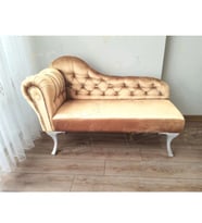 Dekoratif Bihter Koltuk Josefin Puf 120 cm Beyaz Ayak (Vizon)