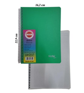 PP Orta Boy Spralli Defter 120 Yaprak Kareli 1 Adet 4 Bölümlü Kareli 120 Yaprak Plastik Kapak Spralli Defter (Yeşil)