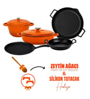 Lava Döküm 5x Trendy Serisi 8 Parça Tencere & Tava Seti (Turuncu)