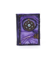 ML El Yapımı Hakiki Deri Defter - Seyahat Günlüğü - Notebook - Deri Defter- Figürlü Deri Defter (Koyu Mor)