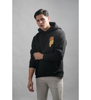 Regular Fit Kapşonlu 3 İplik Kalın İçi Polarlı Kangru Cepli Baskılı Erkek Sweatshirt (Siyah)