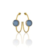Kadir Jewellery 22 Ayar Altın Kaplama Kadın Taşlı Küpe -El İşçiliği Ve Hipoalerjenik Küpe (Gece Mavisi)