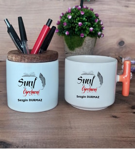 Sınıf Öğretmeni Hediye Sepeti Kupa Bardak T Kulplu, Kalemlik Hediyeleri Öğretmenler Günü Sınıf Öğretmenine Hediye (Model 7)