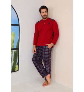 Nisanca Kışlık Erkek Polar Pijama Takımı - Sıcak Tutan Pijama (Bordo)
