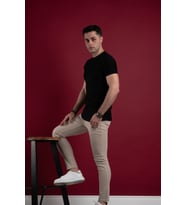 SLİMFİT KENDİNDEN DESENLİ ERKEK PENYE T-SHİRT (Siyah)