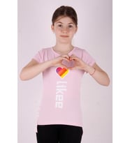 Toontoy Kız Çocuk Likee Baskılı Tişört (Pembe Melanj)