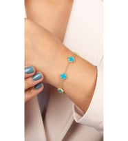VAN CLEEF BİLEKLİK GOLD RENK YONCA BİLEKLİK RENKLİ TAŞLI 925 AYAR GÜMÜŞ BİLEKLİK (Mavi)