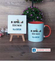 Sosyoloji Öğretmeni Dekoratif Taş, Kupa Bardak Kırmızı Hediye Öğretmenler Günü Hediyesi (Model 12)