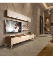 Decoraktiv Eko 5 Slm Std Silver Tv Ünitesi Tv Sehpası - Parlak Beyaz (Beyaz - Kahverengi)