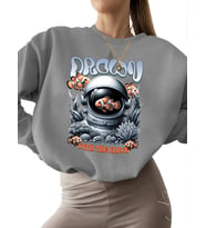 kadın erkek bisiklet yaka unisex Sweatshirt kalın Sweatshirt Bej 3 iplik şardonlu Astronot Baskılı (Gri)