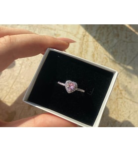 Çelik ayarlanabilir pandora yüzük kalp yüzük ciddi ilişki yüzüğü (Pembe)
