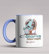Kişiye Özel Coğrafya Öğretmeni Tasarımlı Siyah Renk Kupa Bardak 7 (Mavi)