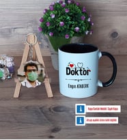 Doktor Kupa Bardak Beyaz ve Fotoğraflı Ahşap Anahtarlık Hediye Tıp Bayramı Hediyesi Doktora Hediye (Model 11)
