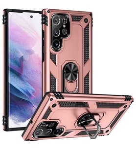 Galaxy S22 Ultra Kılıf Zore Vega Yüzüklü Standlı Zırh Kılıf (Rose)