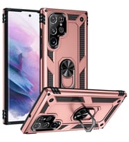 Galaxy S22 Ultra Kılıf Zore Vega Yüzüklü Standlı Zırh Kılıf (Rose)