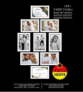 9 Adet 21x30 Çerçeve - Mdf Çerçeve - Fotoğraf Çerçevesi - A4 Sertifika Çerçevesi (Beyaz)