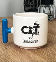 Kişiye Özel Cat Dad Hediye T Kupa Bardak Kedi Babası -3- (Mavi)
