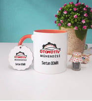 Otomotiv Mühendisi Kupa Bardak ve Anahtarlık (Turuncu)