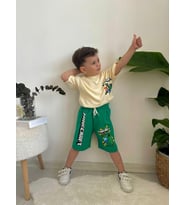ERKEK ÇOCUK MINECRAFT PAMUK DESENLİ ŞORTLU TAKIM (Ekru)