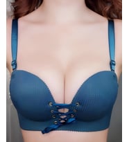 Natasha İthal Balensiz Push-up Lazer Kesim Önden Bağlamalı Rahat Sütyen -8388 (Petrol Yeşili)