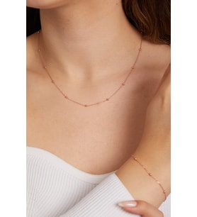 Elika Silver 925 Ayar Gümüş Top Zincir Model Kolve ve Bileklik Set (Rose)